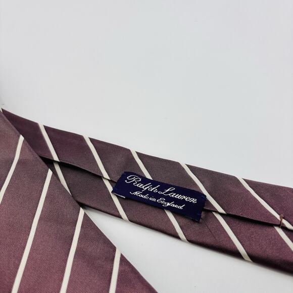 Vintage Ralph Lauren Purple Label Tie England Silk Purple Striped Handmade - Picture 3 of 5